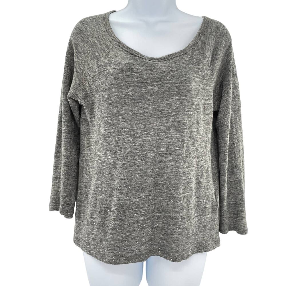 JOIE Gray Linen Silk Studded Long Sleeve Top M
